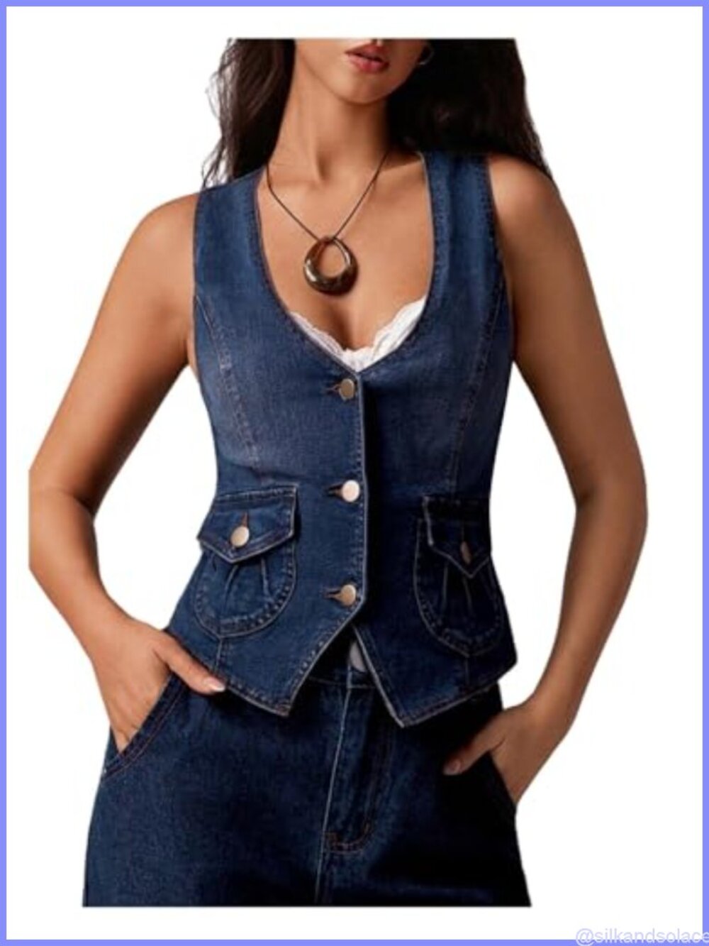 Women's Vintage Denim Vest Button Down Y2K Jean Jacket Sleeveless